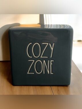 NEW Rae Dunn COZY ZONE Ceramic Block Gray Office Cottage Father's Mother's Day